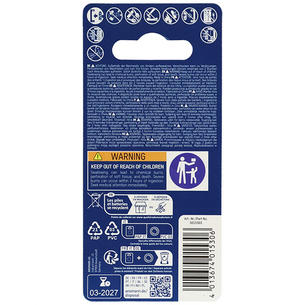 Ansmann LR44BP1(A) Ansmann 5015303 LR44 Alkaline Battery. Replaces 157