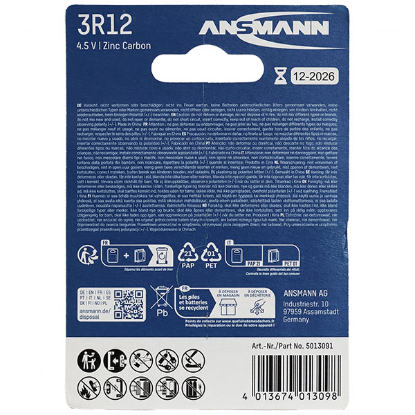 Ansmann 3R12A-BP1(A) 5013091 Ansmann 3R12 4.5V Heavy Duty Battery ...