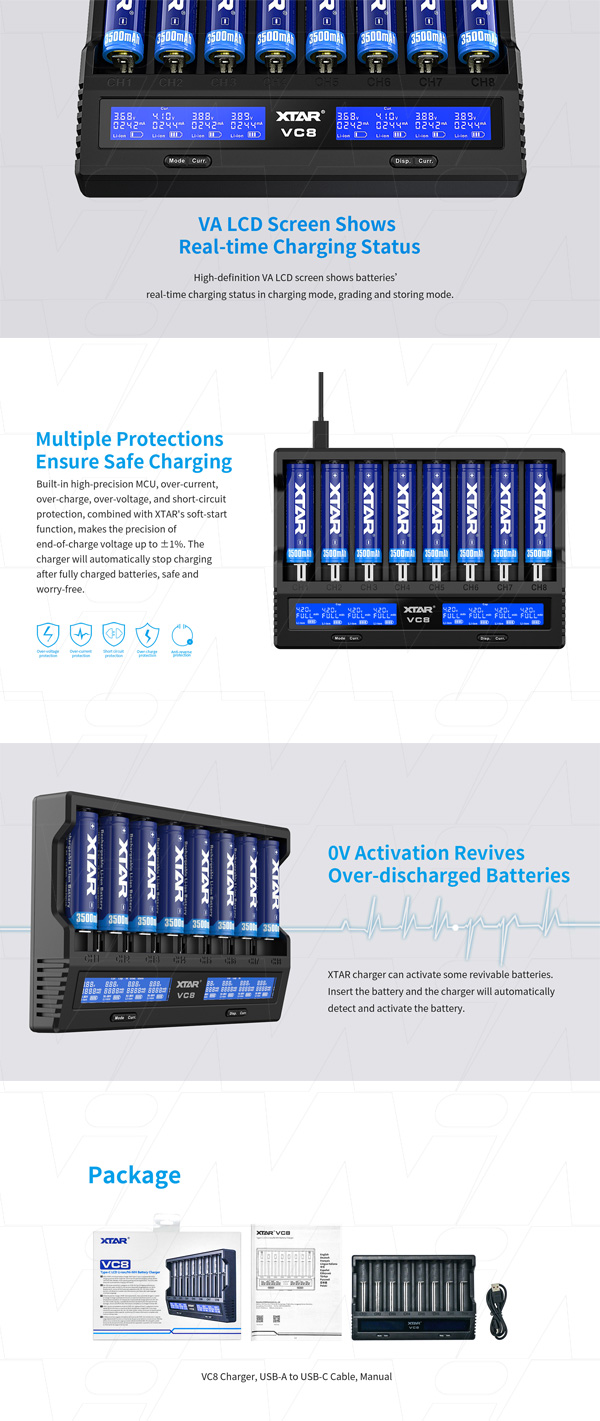 XTAR VC8 XTAR 18 Cell LiIon/NiMH Battery Charger with Capacity Test