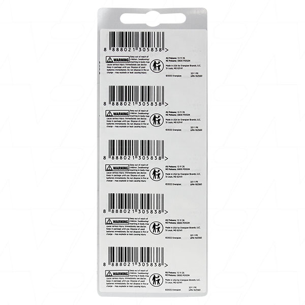 321TZ-BP5 - Energizer 1.55V 15mAh Silver Oxide Watch Battery (SR616SW)