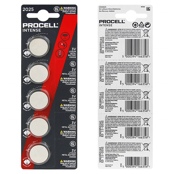 Procell Procell Intense CR2025-BP5(PX) CR2025 3V Lithium Coin Cell ...