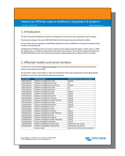 Reduce low RPM fan noise on MultiPlus-II, EasySolar-II & Quattro-II