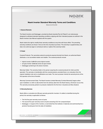Noark Inverter Warranty Document