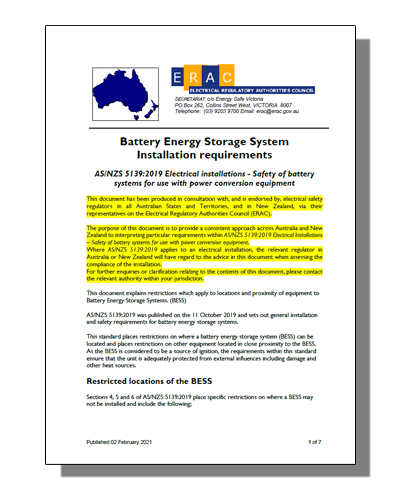 Battery Energy Storage System Installation Requirements