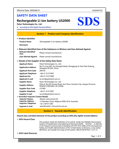 Safety Datsheet for US2000
