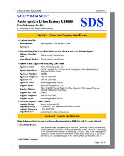 Safety Datsheet for US3000