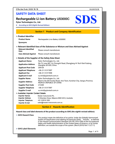 Safety Datsheet for US3000C